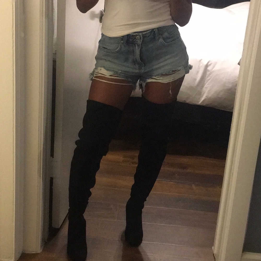 Wild Diva Lounge Black Faux Suede Thigh Highs